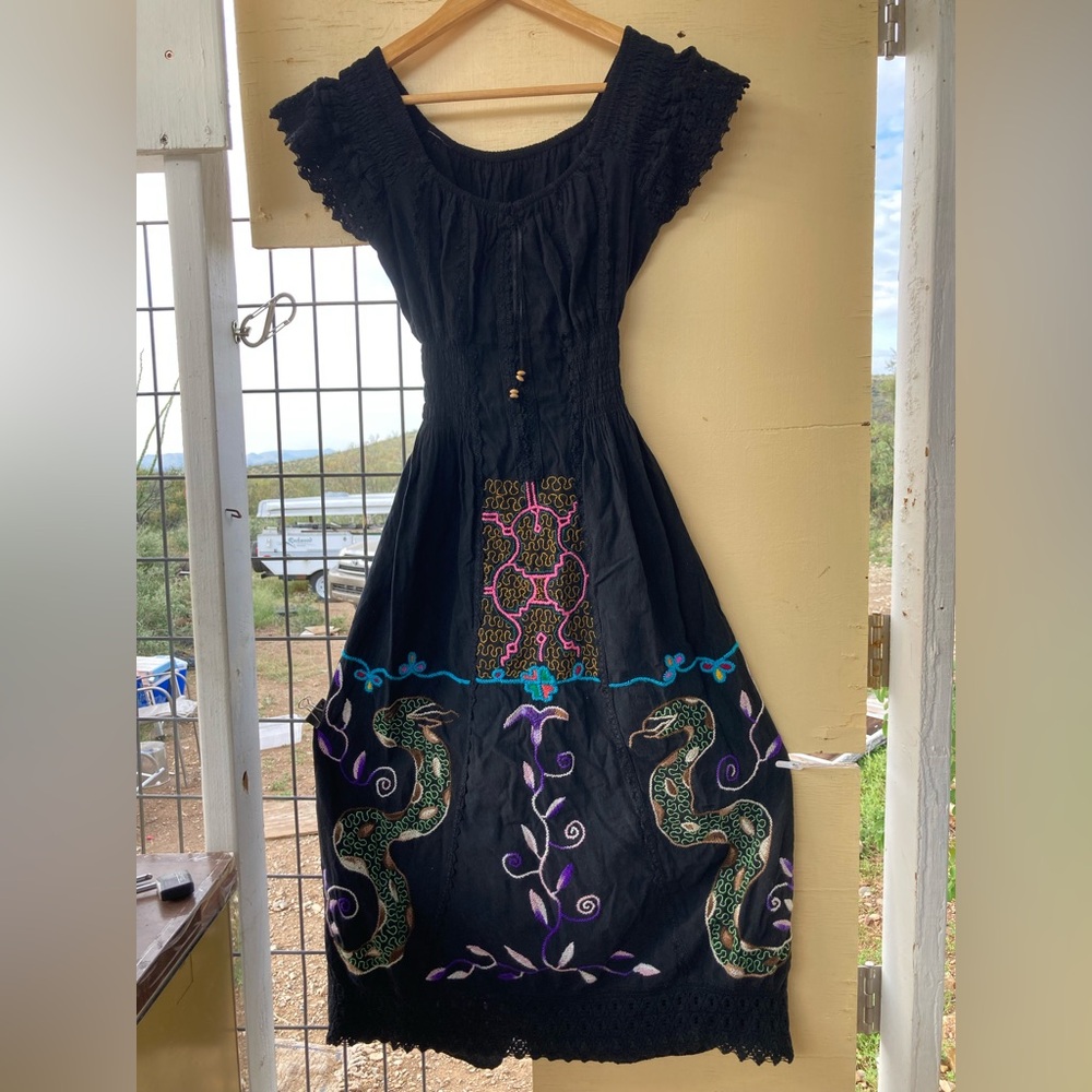 Shipibo Hand-Embroidered Black Ceremony Dress